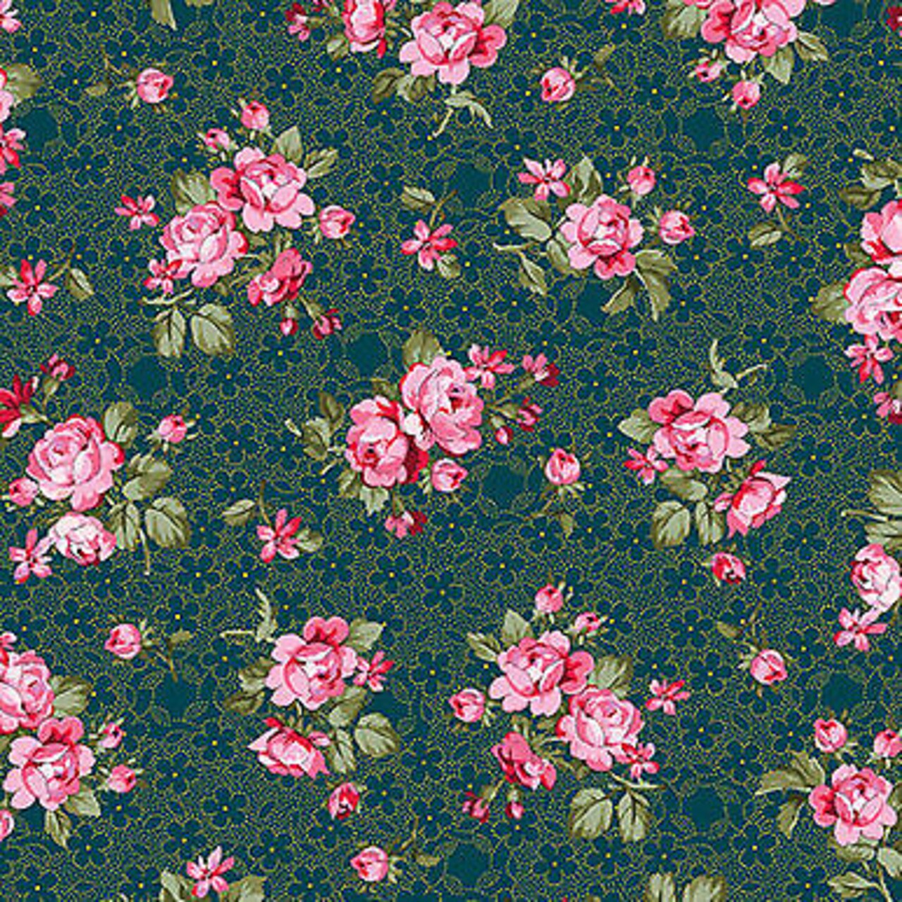 Promise Me Small Rose Bouquets on Green Cotton Fabric Benartex BTY